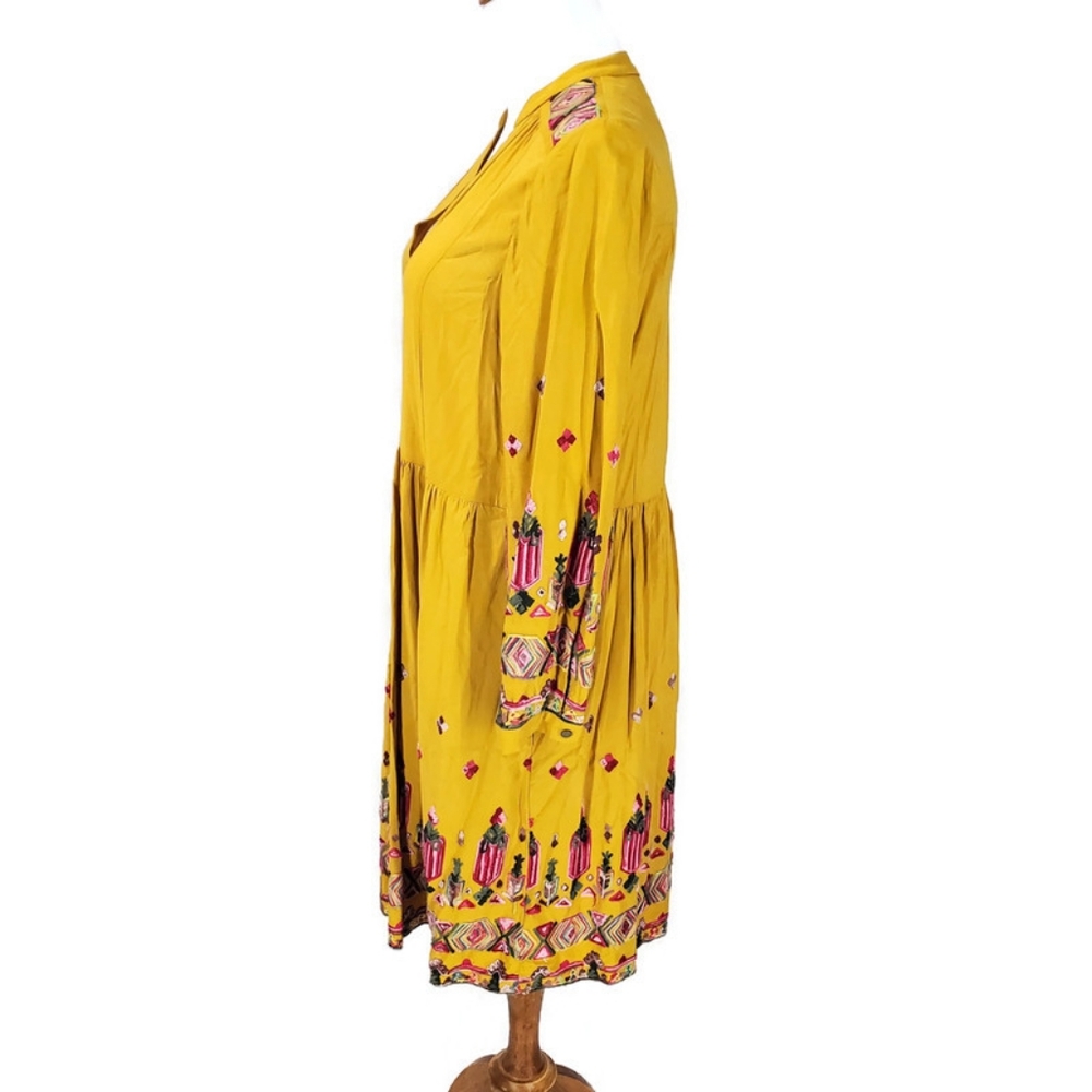 Anthropologie Floreat Raella Gold Mustard Embroidered Tunic Dress size small - Picture 3 of 14